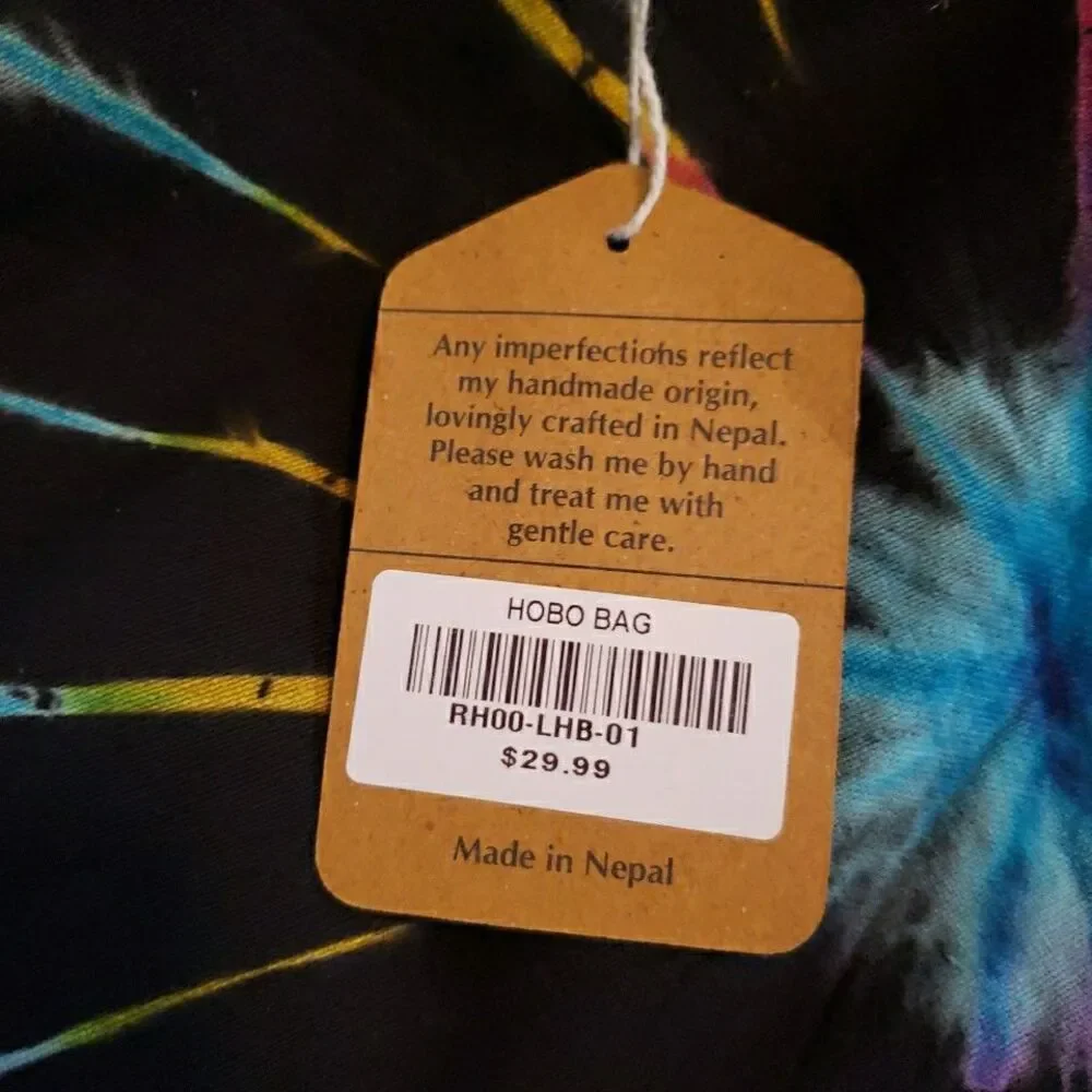 Tie Dye Crossbody Hobo Bag Rainbow Spiral Fabric Festival Purse Handmade Nepal - Picture 8 of 13